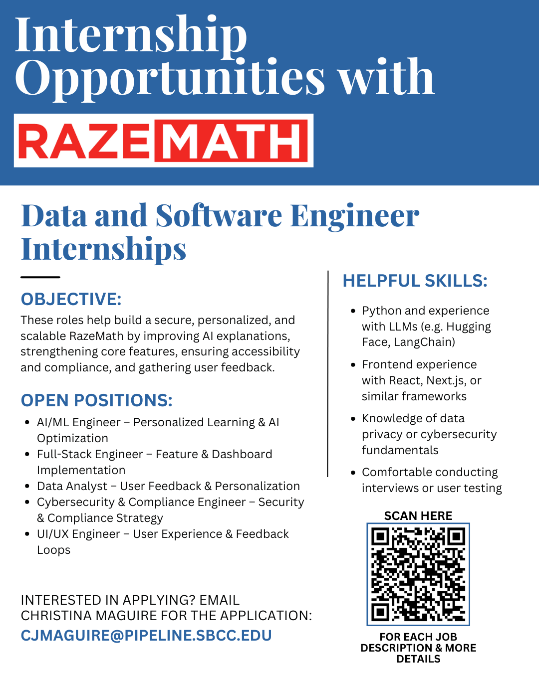 RazeMath Data and Software Engineer Internships - Click for PDF